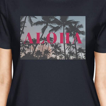 Aloha Summer Theme Womens Navy Lightweight Short Sleeve T-Shirt