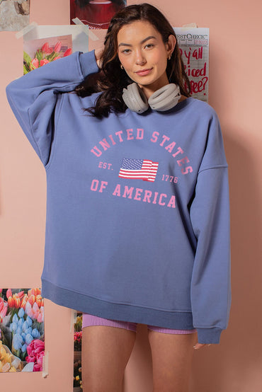 USA Flag Fleece Oversized Graphic Sweatshirts